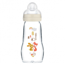 MAM Biberon Verre +2m Renard Lapin Blanc 260ml - Col large -