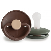 Bloco de silicone para chupeta Frigg Little Viking, cor cacau/azeitona, +6 meses, 2 unidades