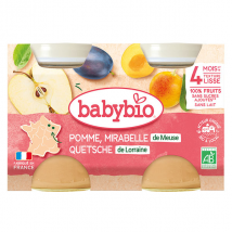 Babybio Fruits Pot Pomme Mirabelle Quetsche +4m Bio 2 x 130g