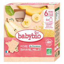 Babybio Fruits Gourde Poire Banane Millet +6m Bio 4 x 90g