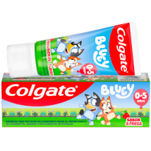Pasta de dentes Colgate Kids First Smiles sabor morango para crianças dos 0 aos 5 anos.