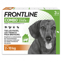 Frontline Combo chien 2-10kg - Anti-puces anti-tiques pour chien S - 3 pipettes - Anti-Poux,Anti-Puce,Anti-Tique -