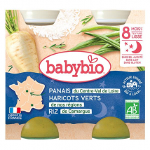 Babybio Petits Pots Bonne Nuit Panais Haricots Verts Riz +8m Bio 2 x 200g - Légumes,Salé -
