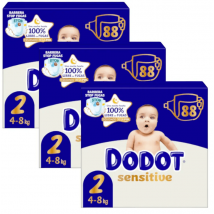 Dodot Pañales Sensitive Jumbo Pack T2 (4-8 Kg) 3x88 uds