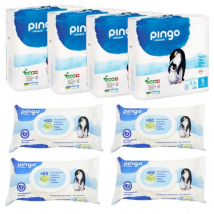Pingo Pack Pañales Talla 5 (11-25 kg) 4x36 uds + Toallitas 4x80 uds