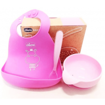 Chicco Set Alimentaire Silicone Rose +6m