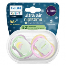 Avent Sucettes Ultra Air nuit 6-18 M Pastelle x2, sans BPA