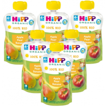Sachets HiPP de pomme, poire et banane bio +4 mois 6x100 gr