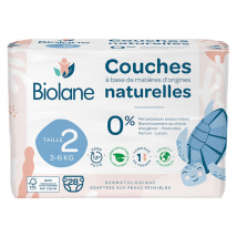 Biolane - Couches Naturelles Taille 2 - Ultra-Absorbant, Pas de Fuite - 28 unités - Couche -