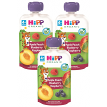 Bustine HiPP Biologiche Pesca, Mela e Frutti di Bosco +4m 3x100g