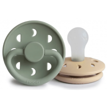 Bloco de silicone para chupeta Frigg com fases da lua, cor croissant/sálvia +0m, 2 unid.