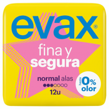 Compressas finas e seguras Evax com abas normais, 12 unidades.