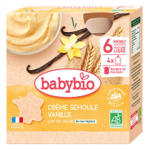 Babybio Desserts Lactés Gourde Crème Semoule Vanille +6m Bio 4 x 85g - Dessert Lacté -