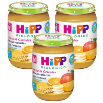 Pote de Frutas Orgânicas HiPP com Cereais +6m 3x190 gr