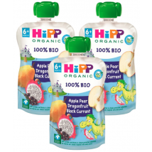 HiPP Pouches Dragón con Manzana, Pera y Grosella BIO +6m 3x100 gr
