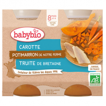 Babybio Repas Midi Pot Carotte Potimarron Truite +8m Bio 2 x 200g - Poissons -