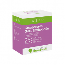 Marque Verte Compresses Stériles Gaze Hydrophile 7,5cm x 7,5cm 25 x 2 compresses - Stérile -