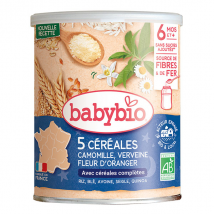 Babybio 5 Céréales Verveine Fleur d'Oranger Camomille +6m Bio 220g