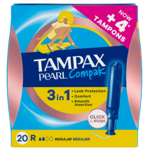 Tampões Tampax Pearl Compak Regular com Aplicador, 20 unidades