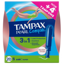 Tampões Tampax Pearl Compak Super com aplicador, 20 unid.