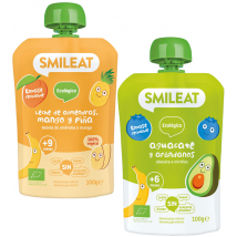 Smileat Pouch Almond, Mango and Pineapple Milk ECO +9m 100 gr + Avocado and Blueberry +6m ECO 100 gr