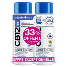 CB12 Bain de bouche 12h d'haleine fraîche Sans alcool Arôme menthe - Lot 2x250 ml