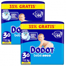 Dodot Couches Bébé Extra Dry T3+ (7-11 Kg) 2x66 unités