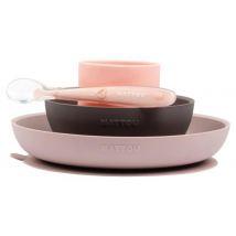 Nattou Set Vajilla de Silicona Eggplant/Pink 4 uds