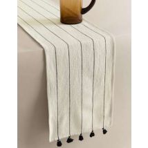 M&S Collection Chemin de table 100 % coton à rayures et glands - Naturel Assorti, Naturel Assorti