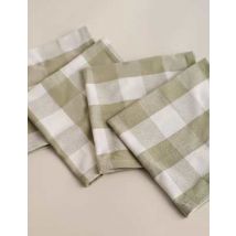 M&S Collection Lot de 4 serviettes 100 % coton à carreaux Vichy - Vert, Vert