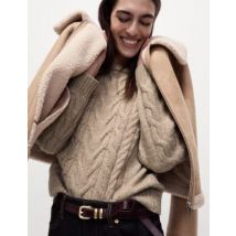 Womens M&S Collection Pull en maille torsadée à col rond avec laine - Cappuccino, Cappuccino