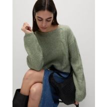 Womens M&S Collection Pull en maille torsadée à col rond avec laine - Onyx, Onyx