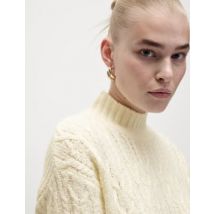 Womens M&S Collection Pull en laine à maille torsadée et col cheminée - Ivory, Ivory