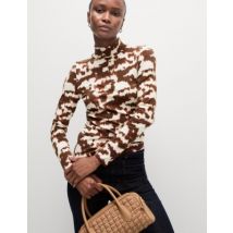 Womens M&S Collection Top imprimé en coton à col cheminée - Brown Mix, Brown Mix