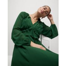 Womens M&S Collection Robe Midaxi en mousseline à taille ajustée, col en V et volants - Sherwood, Sherwood