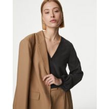 Womens Autograph Blouse 100 % soie à col en V et boutons-pression - Black, Black