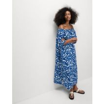 Womens M&S Collection Robe de plage Bardot 100 % coton avec imprimé - Dark Blue Mix, Dark Blue Mix