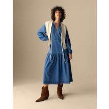 Womens Per Una Robe midi en jean à taille étagée et col en V - Medium Indigo, Medium Indigo