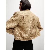 Womens M&S Collection Veste courte en tweed ornée de sequins - Gold Mix, Gold Mix
