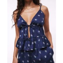 Womens B by Boutique Haut caraco Dream Satin™ à nouer sur le devant et motif fleuri - Midnight, Midnight