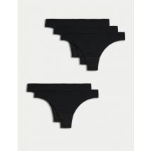 Womens M&S Collection Lot de 5 strings coupe taille basse en microfibre - Black, Black