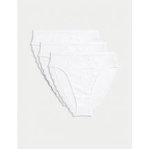 Womens M&S Collection Lot de 3 culottes coupe échancrée taille haute, ornées de dentelle - White, White