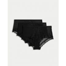Womens M&S Collection Lot de 3 shortys taille haute, ornés de dentelle - Black, Black