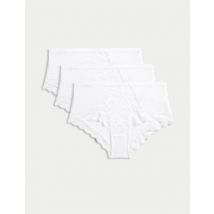 Womens M&S Collection Lot de 3 shortys taille haute, ornés de dentelle - White, White
