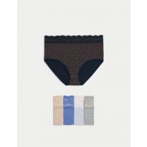 Womens M&S Collection Lot de 5 culottes emboîtantes en coton avec imprimé - Blue Mix, Blue Mix