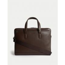 Mens Autograph Sacoche pour ordinateur en cuir aspect gros grain - Marron, Marron