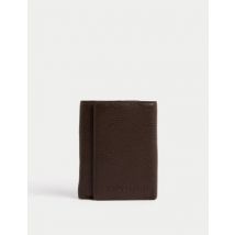 Mens Autograph Portefeuille à trois volets en cuir aspect gros grain - Marron, Marron