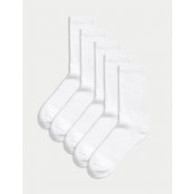Mens Goodmove Lot de 5 paires de chaussettes sport en coton à semelle matelassée Cool & Fresh™ - White, White