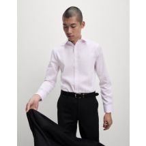 Mens M&S Collection Chemise coupe cintrée 100 % coton à motif texturé, repassage facile - Pink, Pink