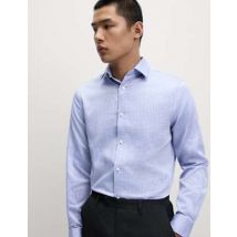 Mens M&S Collection Chemise coupe cintrée 100 % coton à motif texturé, repassage facile - Blue, Blue